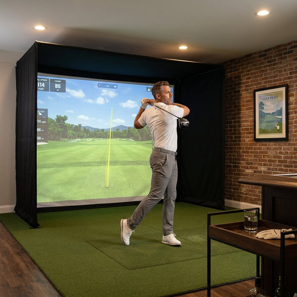 Golf Simulator Enclosure Built for Indoor Practice, 7 Sizes Available, Impact Screen, Side Barriers